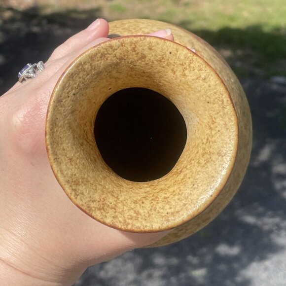 9-1/4" Vintage Brown Glazed Pottery Vase Home Accent Decor Beige Ceramic Retro - Picture 12 of 12